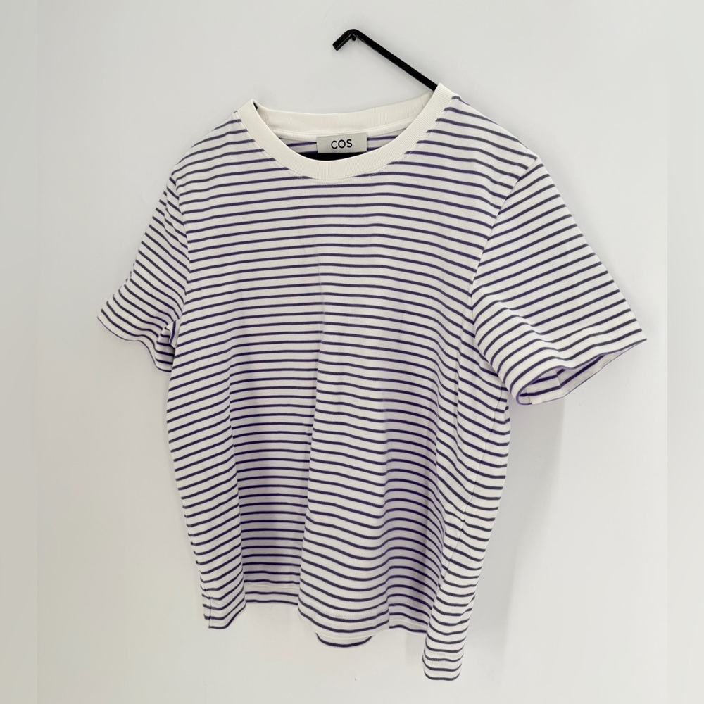 Cos Clean Cut Regular Striped T-Shirt In White Purple - Picture 3 of 7